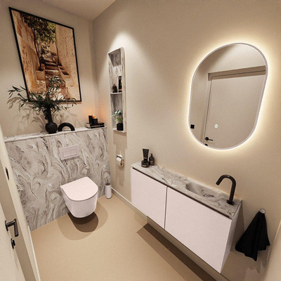 MONDIAZ TURE-DLUX 100cm toiletmeubel Rosee. EDEN wastafel Glace positie rechts. Met 1 kraangat.