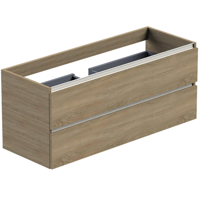 Thebalux Type onderbouwkast 120x45x50cm 1 uitsparing greeplijst wit mat 2 softclose lades Greeploos MDF/spaanderplaat beton zilver