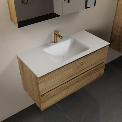 Mondiaz Aivy badmeubelset - 100x45x50cm - 1 kraangat - 1 wasbak talc Solid surface - Midden - 2 lades - Met spiegelkast - Melamine Chai