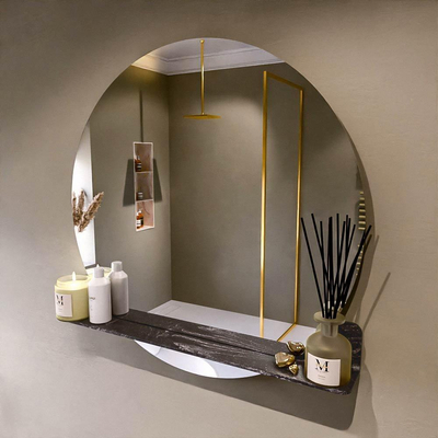 Mondiaz SPOT Badkamerspiegel - rond 90cm - spiegelplanchet - kleur Lava