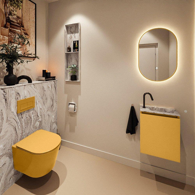 MONDIAZ TURE-DLUX 40cm toiletmeubel Ocher. EDEN wastafel Glace positie rechts. Met 1 kraangat.
