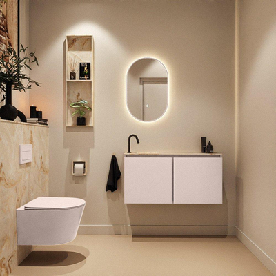 MONDIAZ TURE-DLUX 100cm toiletmeubel Rosee. EDEN wastafel Frappe positie links. Met 1 kraangat.
