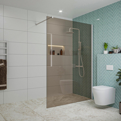 Fortifura Galeria inloopdouche - 140x200cm - rookglas - wandarm - mat wit