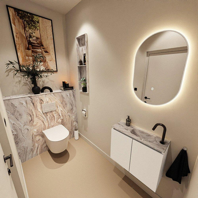MONDIAZ TURE-DLUX 60cm toiletmeubel Talc. EDEN wastafel Glace positie rechts. Met 1 kraangat.