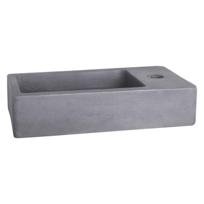 Differnz Force Fonteinset 40x22x8cm 1 kraangat gebogen mat zwarte kraan met sifon en afvoerplug fontein Rechthoek Beton Donker grijs