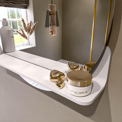 Mondiaz SPOT Badkamerspiegel - rond 60cm - spiegelplanchet - kleur Talc