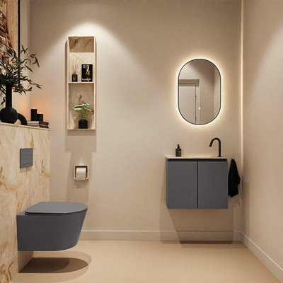 MONDIAZ TURE-DLUX 60cm toiletmeubel Dark Grey. EDEN wastafel Frappe positie rechts. Met 1 kraangat.