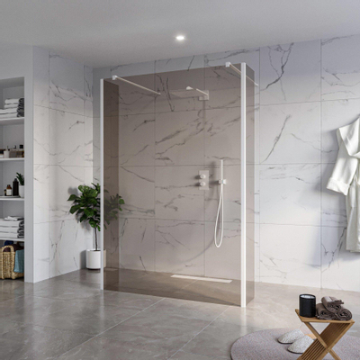 Fortifura Galeria Vrijstaande Inloopdouche - 140x200cm - Rookglas - antikalk - 8mm veiligheidsglas - 2 zijwanden 40cm - wandsteunen en hoekprofielen - Wit mat