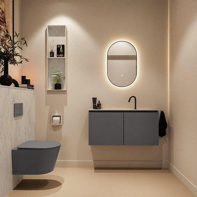 MONDIAZ TURE-DLUX 100cm toiletmeubel Dark Grey. EDEN wastafel Opalo positie midden. Met 1 kraangat.