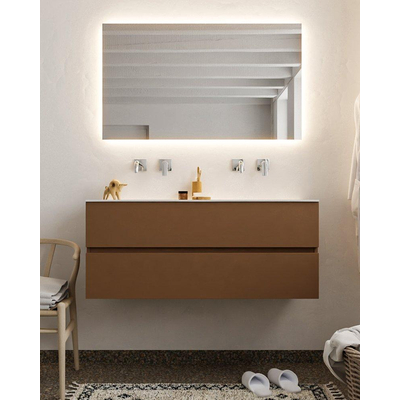 MONDIAZ VICA Badkamermeubelset - 120cm - 2 lades - wasbak Moon dubbel - 0 kraangaten - solid surface rust