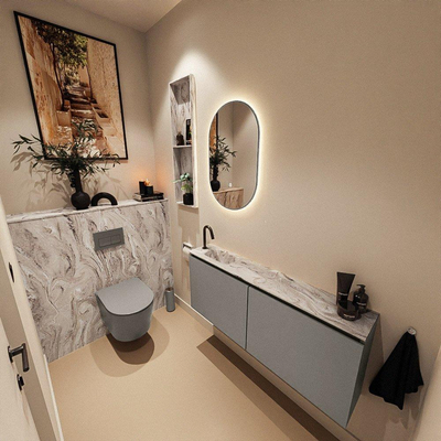 MONDIAZ TURE-DLUX 120cm toiletmeubel Smoke. EDEN wastafel Glace positie links. Met 1 kraangat.