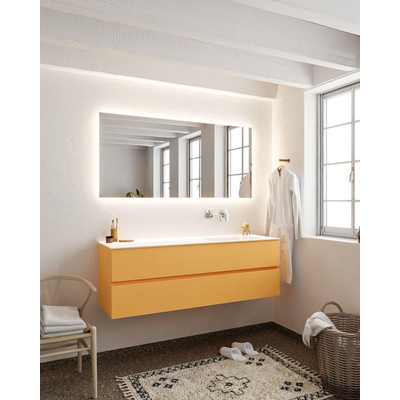 MONDIAZ VICA Badkamermeubelset - 150cm - 2 lades - wasbak Cloud rechts - 0 kraangaten - solid surface ocher