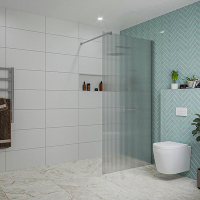 Fortifura Galeria inloopdouche - 100x200cm - ribbelglas - wandarm - chroom