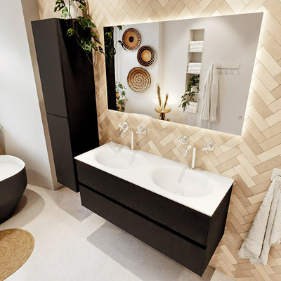 MONDIAZ VICA 120cm badmeubel onderkast Urban 2 lades. Wastafel MOON dubbel 2 kraangaten, kleur Talc.