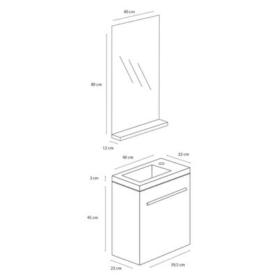 Differnz Tight badkamermeubelset 40 cm zwart