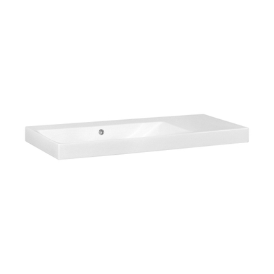 Saniclass Wave Meubelwastafel - 100x46x7.5cm - overloop - 1 wasbak links - zonder kraangaten - keramiek - wit