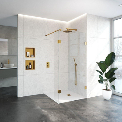 BRAUER Create Inloopdouche - 100x200cm - 2-delig - zijwand 30cm - profielloos - antikalk - 8mm veiligheidsglas - Goud geborsteld