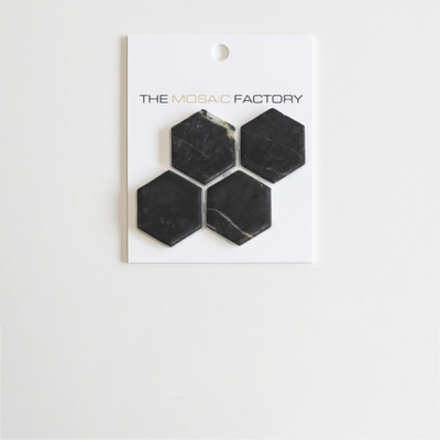 SAMPLE The Mosaic Factory Valencia mozaïektegel - 12.5x15cm - wand en vloertegel - Zeshoek/Hexagon - Gerecycled glas Nero Marble Print Mat