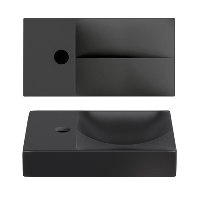 Clou Vale fonteinen keramiek fontein 38x19x7cm kraangat links Zwart mat