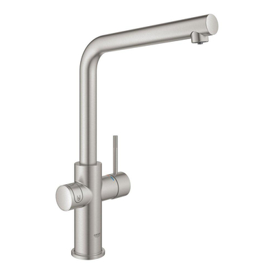 GROHE Blue Home Keukenkraan - L-Uitloop - 1-gats - filterfunctie - plat licht en bruisend water - supersteel