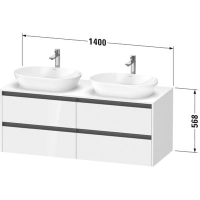 Duravit Ketho 2 wastafelonderbouwkast incl. consoleplaat met 4 laden voor dubbele waskommen 140x55x56.8cm met handgrepen antraciet basalt mat