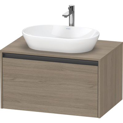 Duravit Ketho 2 wastafelonderbouwkast incl. consoleplaat met 1 lade 80x55x45.9cm met handgreep antraciet eiken terra mat