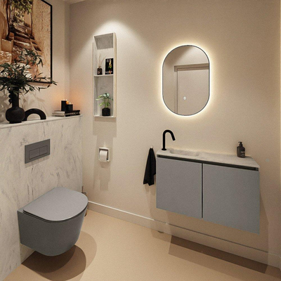 MONDIAZ TURE-DLUX 80cm toiletmeubel Smoke. EDEN wastafel Opalo positie links. Met 1 kraangat.