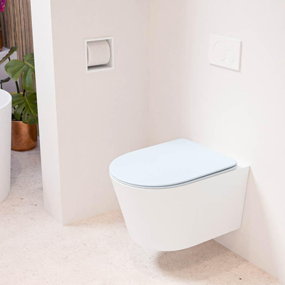 MONDIAZ LAVIE wandclosetpack - 36x53cm - diepspoel - rimless - Talc (offwhite) - softclose - quick-release - toiletzitting - clay (blauw)