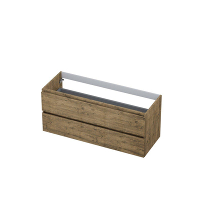 INK Wastafelonderkast - 120x45x52cm - 2 lades - greeploos - houten keerlijst - MFC Naturel eiken