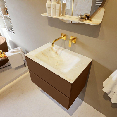 Mondiaz VICA-DLUX Badkamermeubelset - 70cm - rust - 2 lades - Inbouw wastafel CLOUD - midden - zonder kraangat - kleur Frappe - XL versie 60cm hoog