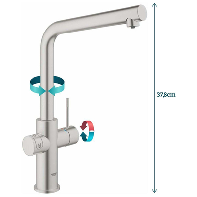 GROHE Blue Home Keukenkraan - 1-gats - duo L-uitloop - wifi - Chilled en Sparkling - 3x gekoeld - 3x bruisend - supersteel OUTLETSTORE