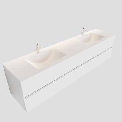 MONDIAZ VICA Badkamermeubelset - 200cm - 4 lades - wasbak Cloud dubbel - 2 kraangaten - solid surface talc