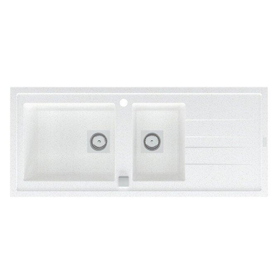 GO by Van Marcke Molto inbouwspoeltafel composiet met 2 bakken met afdruip 1170 x 500 mm met vierkante manuele plug omkeerbaar wit