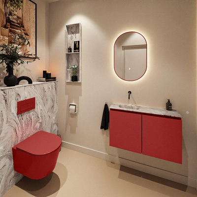 MONDIAZ TURE-DLUX 80cm toiletmeubel Fire. EDEN wastafel Glace positie links. Zonder kraangat.
