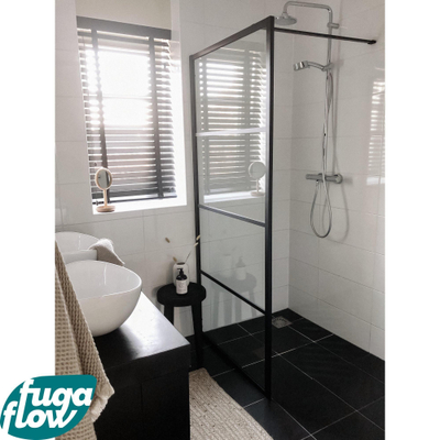 FugaFlow Efficiente Vetro inloopdouche badkamer - 90x200cm - lines frame buitenzijde - antikalk - mat zwart