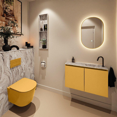 MONDIAZ TURE-DLUX 80cm toiletmeubel Ocher. EDEN wastafel Glace positie rechts. Met 1 kraangat.