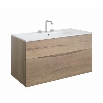 Crosswater Glide II Wastafelonderkast - 100x45x52cm - 2 lades - greeploos - windsor oak