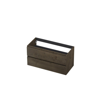 INK Fineer Wastafelonderkast - 100x45x52cm - 2 lades - greeploos - houten keerlijst - MDF Fineer Charcoal