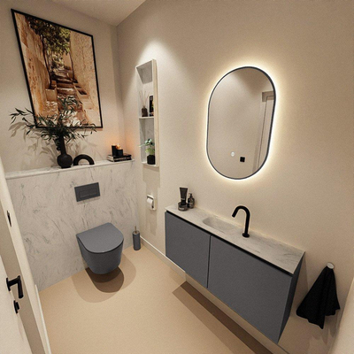 MONDIAZ TURE-DLUX 100cm toiletmeubel Dark Grey. EDEN wastafel Opalo positie midden. Met 1 kraangat.