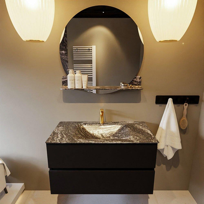 Mondiaz VICA-DLUX Badkamermeubelset - 90cm - urban - 2 lades - Inbouw wastafel CLOUD - midden - 1 kraangat - kleur Lava - XL versie 60cm hoog