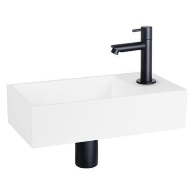 Differnz Solid Fonteinset 36x18.5x9cm rechthoek met kraan en afvoer inclusief sifon Solid Surface zwart mat