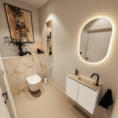 MONDIAZ TURE-DLUX 60cm toiletmeubel Talc. EDEN wastafel Frappe positie rechts. Met 1 kraangat.