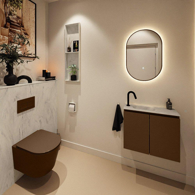MONDIAZ TURE-DLUX 60cm toiletmeubel Rust. EDEN wastafel Opalo positie links. Met 1 kraangat.