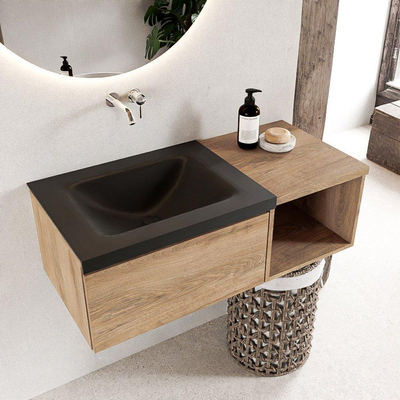 Mondiaz BUKLA Badkamermeubelset - 100x45x34cm - 0 kraangaten - wasbak links - solid surface - Urban - greeploos - 1 lade - Melamine - Washed Oak