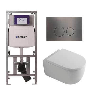 QeramiQ Dely Swirl Toiletset - 36.3x51.7cm - Geberit UP320 Burda inbouwreservoir - 35mm zitting - gunmetal bedieningsplaat - ronde knoppen - wit glans