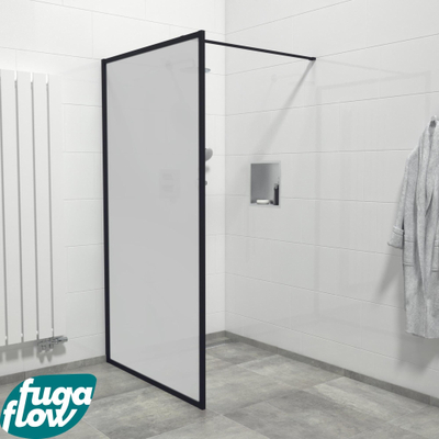 FugaFlow Efficiente Vetro inloopdouche badkamer - 90x200cm - veiligheidsglas - mat glas - mat zwarte lijst rondom - anti kalk