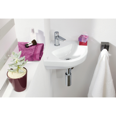 Villeroy en Boch Subway 2.0 hoekfontein 32x32cm 1 kraangat met overloop ceramic+ wit