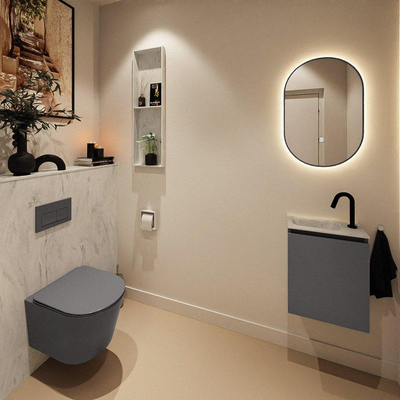 MONDIAZ TURE-DLUX 40cm toiletmeubel Dark Grey. EDEN wastafel Opalo positie links. Met 1 kraangat.