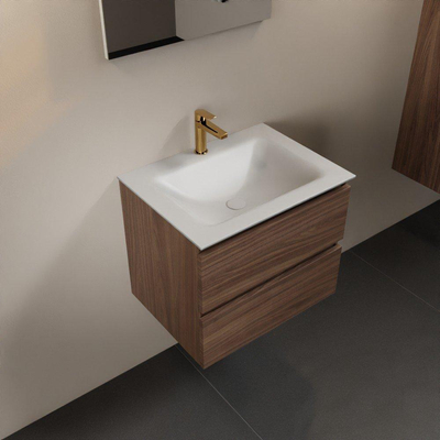 Mondiaz Aivy badmeubelset - 60x45x50cm - 1 kraangat - 1 wasbak talc Solid surface - Midden - 2 lades - Zonder spiegel - Melamine Mocha