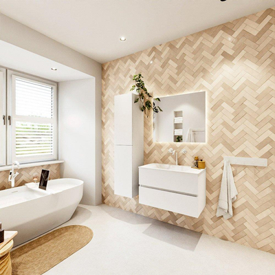 MONDIAZ VICA 80cm badmeubel onderkast Talc 2 lades. Wastafel CLOUD midden 1 kraangat, kleur Talc.